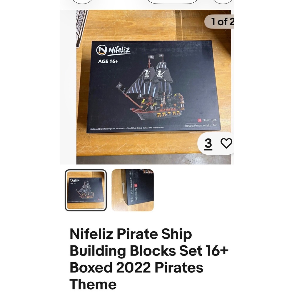 Building Blocks Pirate Ship Set 16+ Black Sails Brown Hull MOC 2022 Nifeliz Set